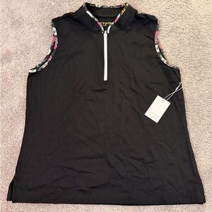 Black Sleeveless Top with Floral Accents